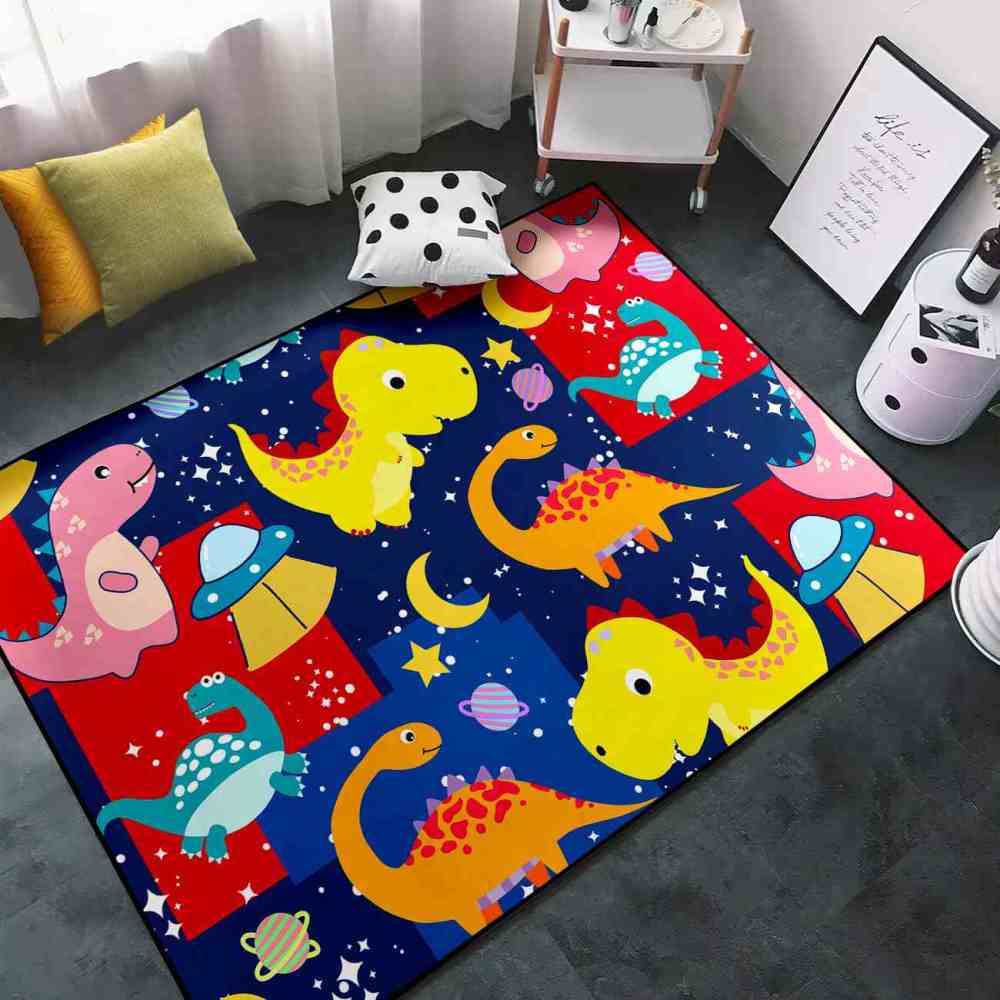 UFO Space Dinosaur Color Block Toddler Boys Playroom Rug | CozyLil