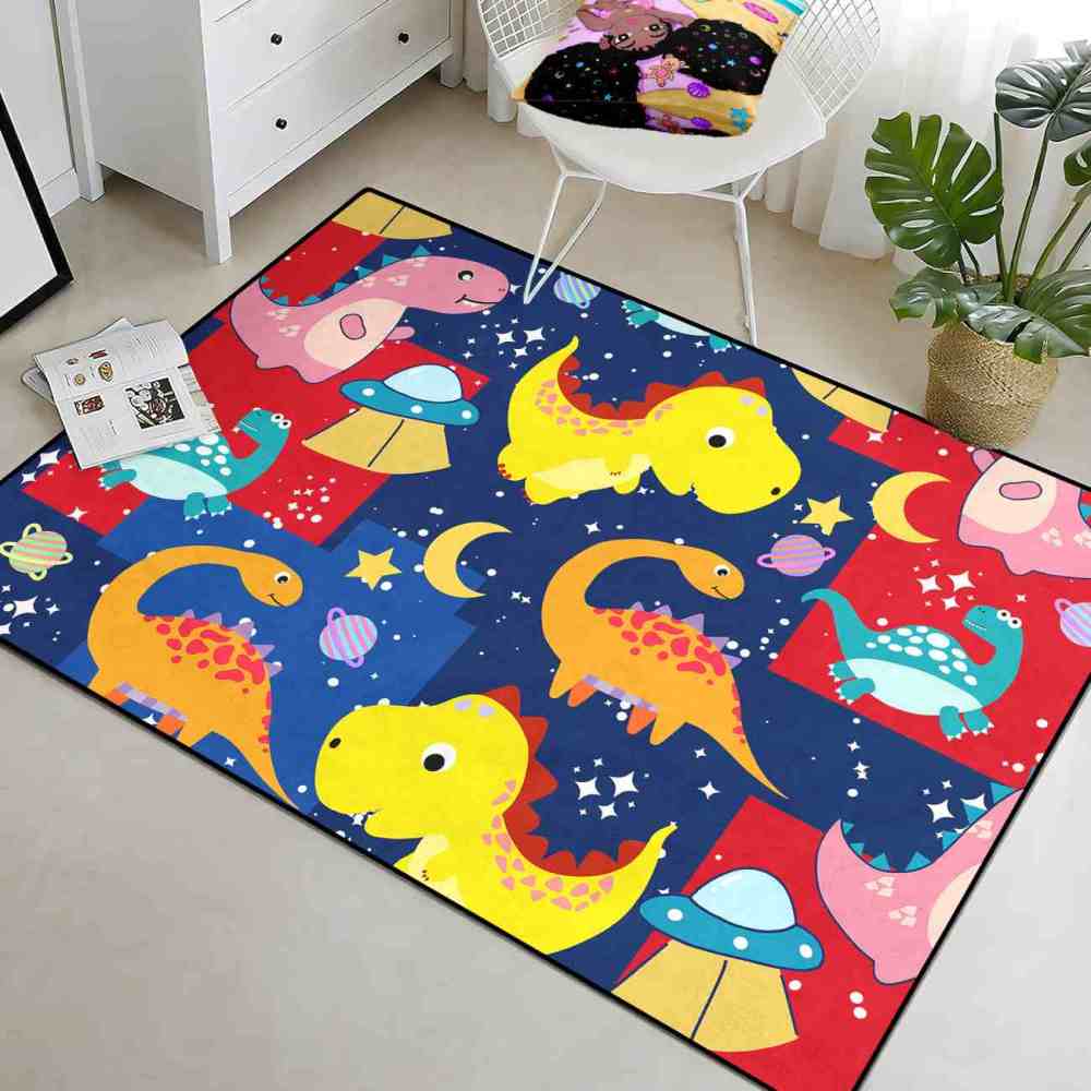 UFO Space Dinosaur Color Block Toddler Boys Playroom Rug | CozyLil