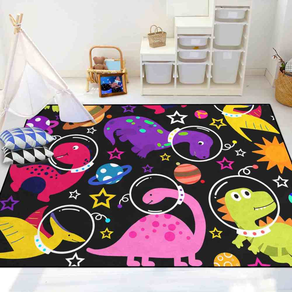 Colorful Space Dinosaur Astronaut Area Rug for Kids Boys Playroom | CozyLil