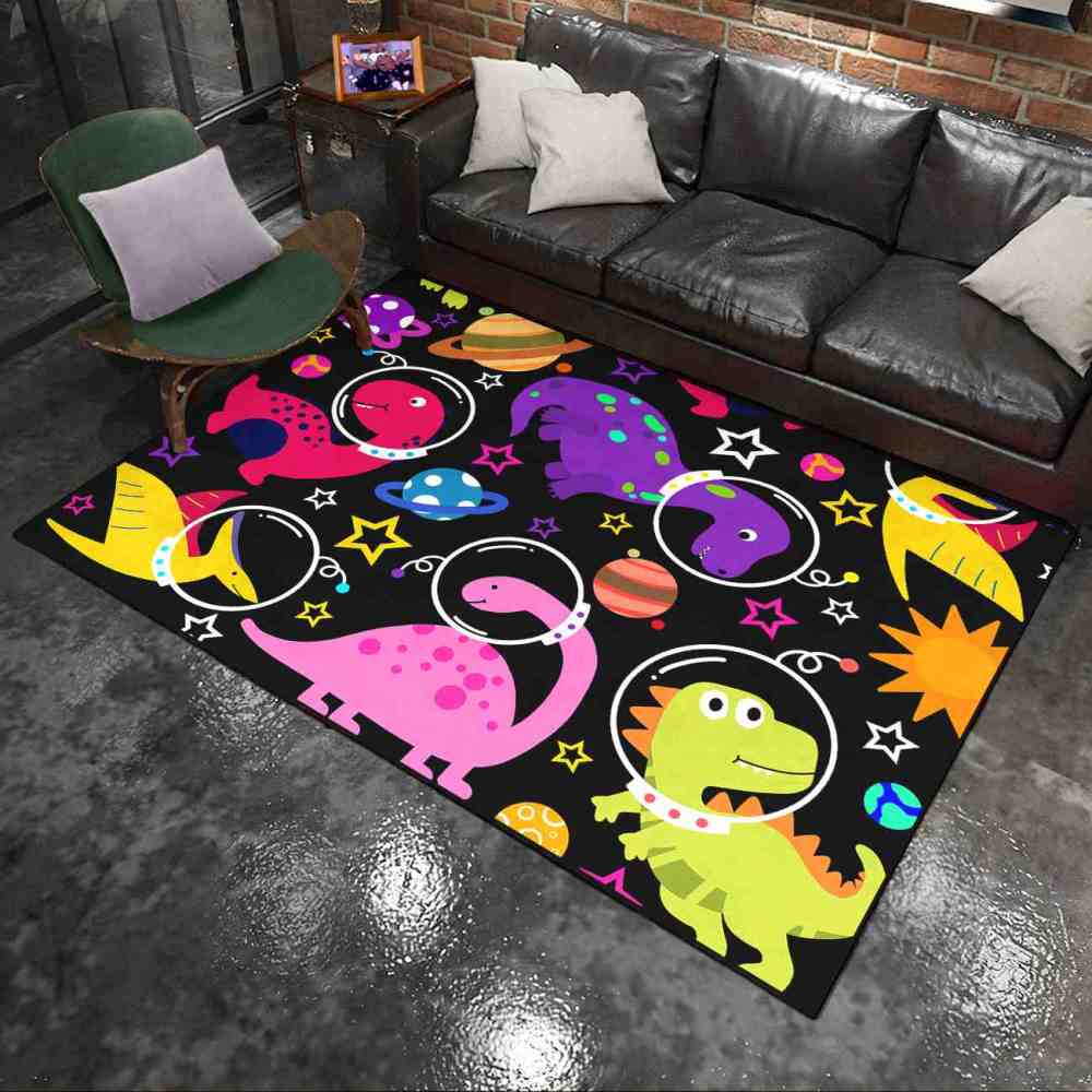 Colorful Space Dinosaur Astronaut Area Rug for Kids Boys Playroom | CozyLil