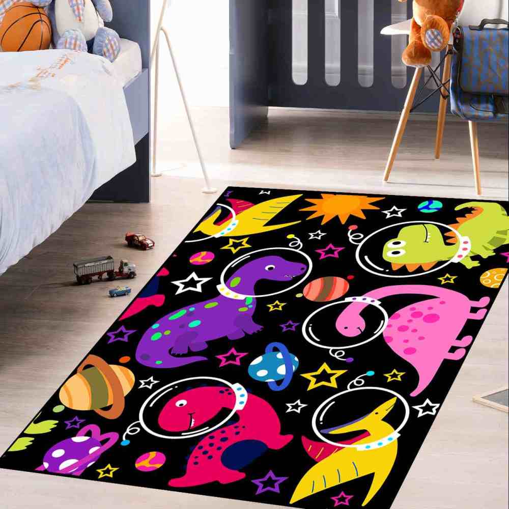 Colorful Space Dinosaur Astronaut Area Rug for Kids Boys Playroom | CozyLil