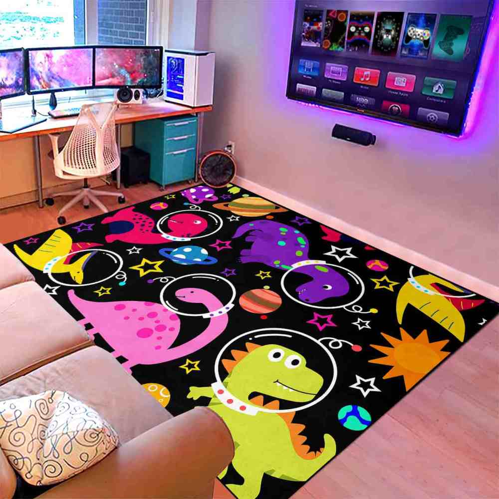 Colorful Space Dinosaur Astronaut Area Rug for Kids Boys Playroom | CozyLil