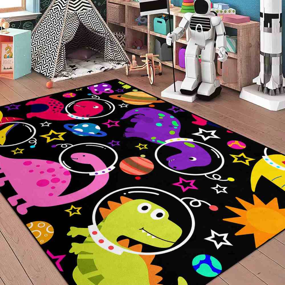 Colorful Space Dinosaur Astronaut Area Rug for Kids Boys Playroom | CozyLil