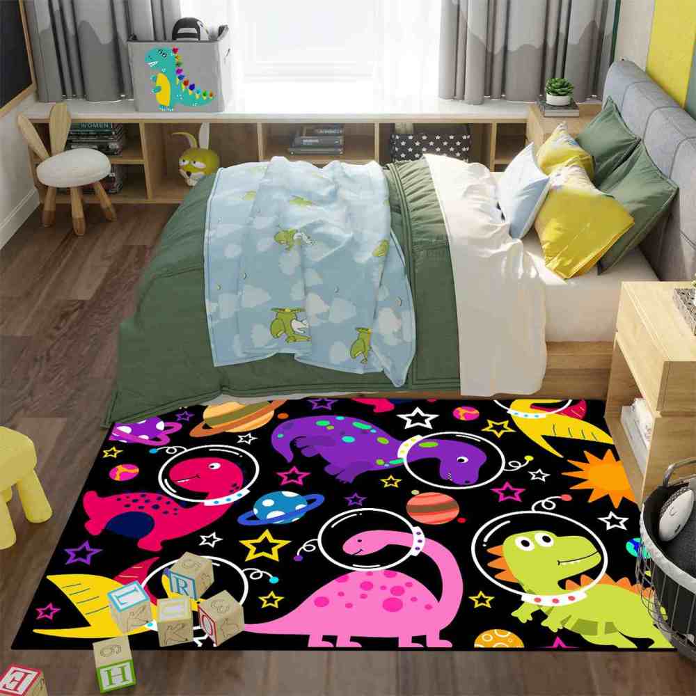 Colorful Space Dinosaur Astronaut Area Rug for Kids Boys Playroom | CozyLil