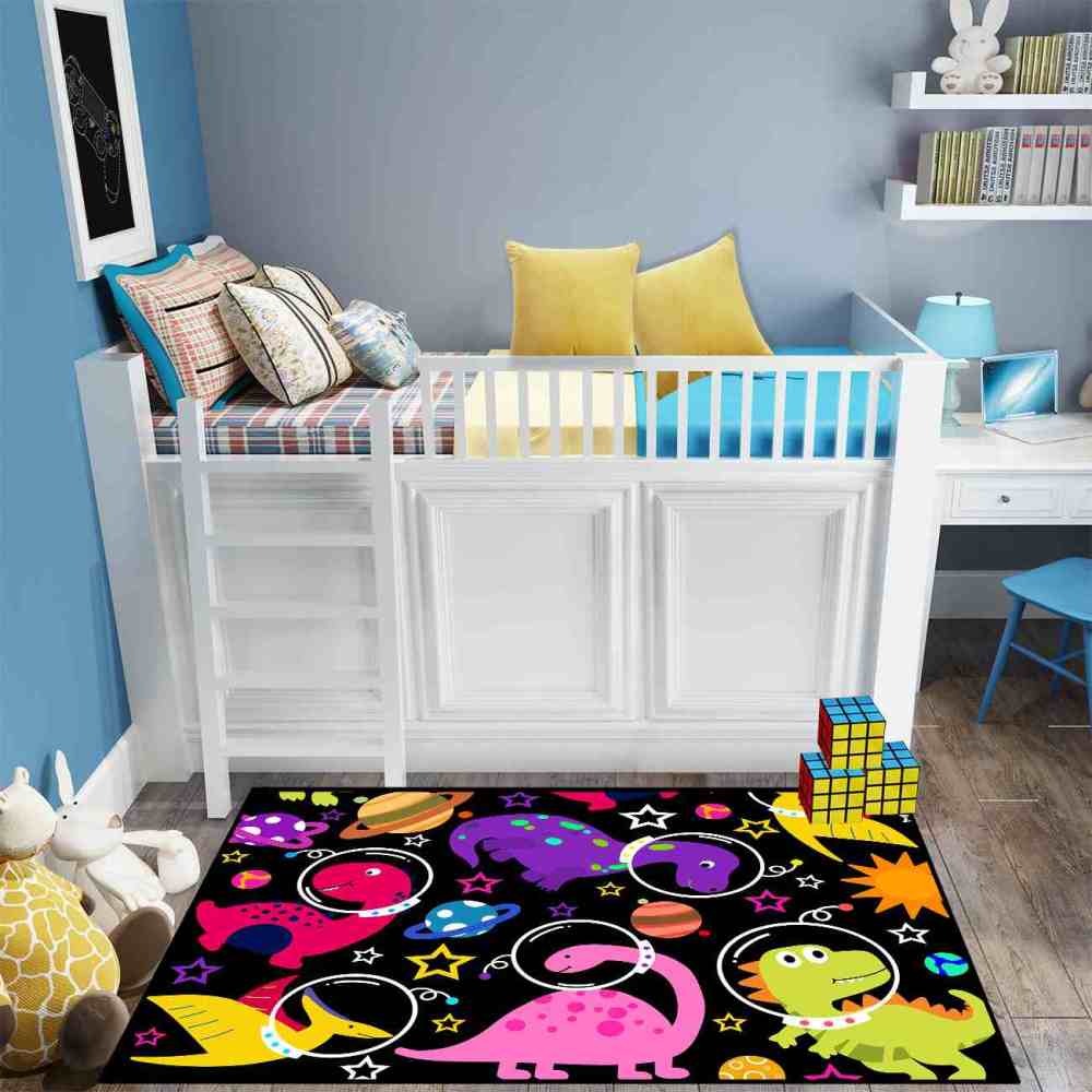 Colorful Space Dinosaur Astronaut Area Rug for Kids Boys Playroom | CozyLil