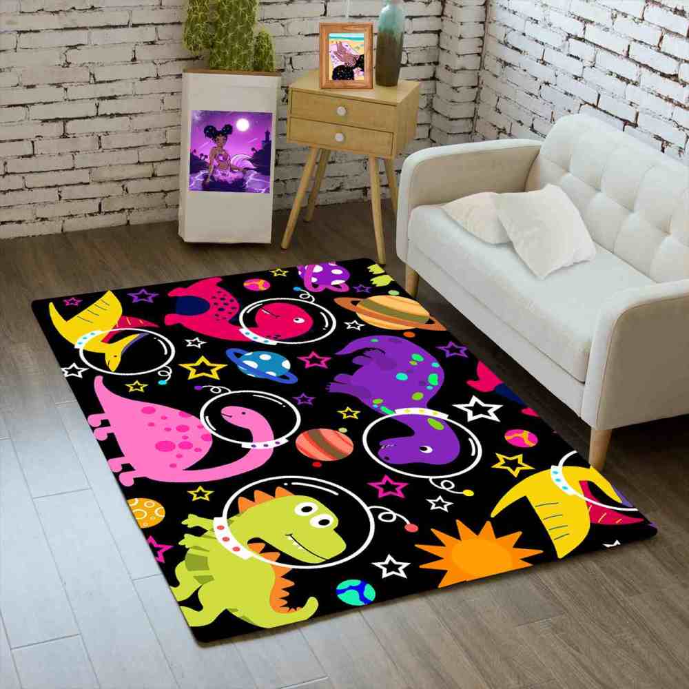 Colorful Space Dinosaur Astronaut Area Rug for Kids Boys Playroom | CozyLil