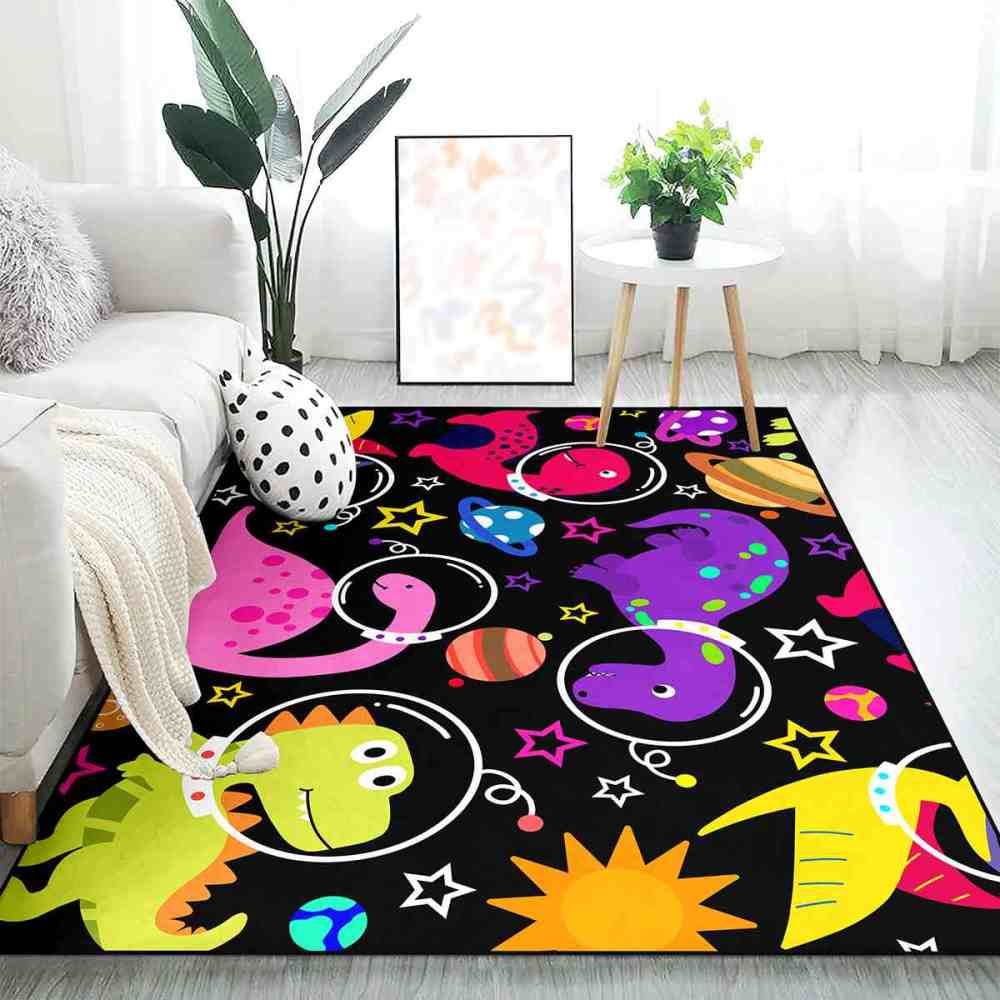 Colorful Space Dinosaur Astronaut Area Rug for Kids Boys Playroom | CozyLil