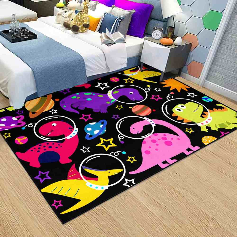 Colorful Space Dinosaur Astronaut Area Rug for Kids Boys Playroom | CozyLil