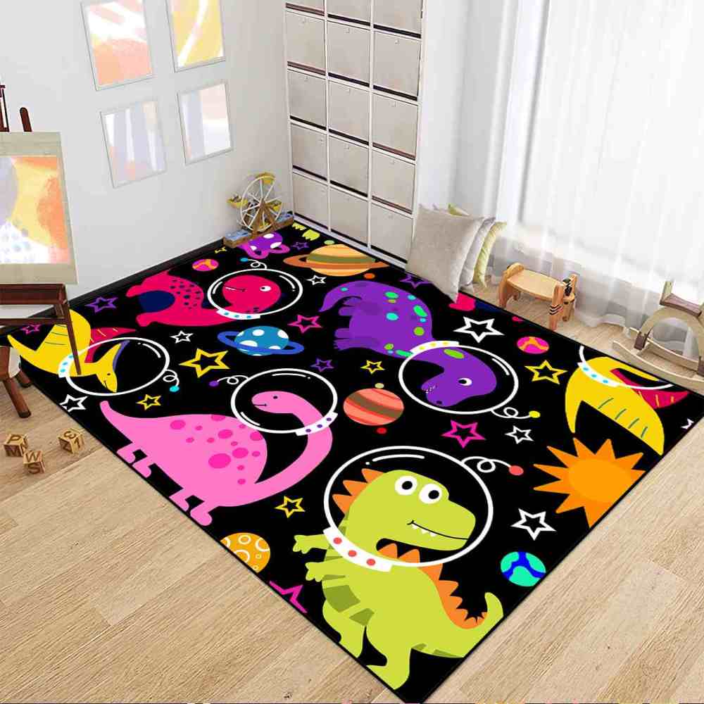 Colorful Space Dinosaur Astronaut Area Rug for Kids Boys Playroom | CozyLil