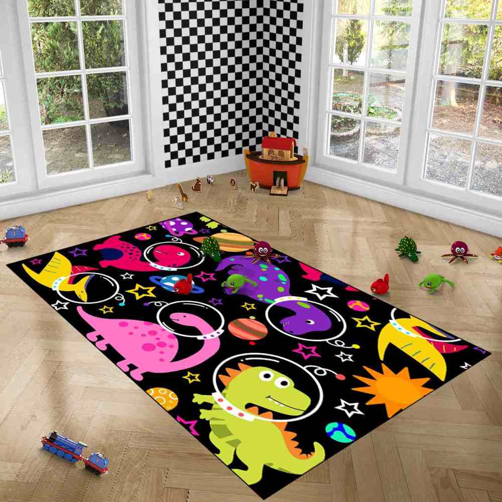 Colorful Space Dinosaur Astronaut Area Rug for Kids Boys Playroom | CozyLil
