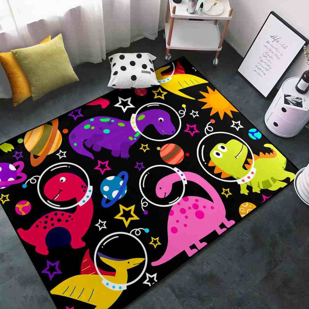 Colorful Space Dinosaur Astronaut Area Rug for Kids Boys Playroom | CozyLil