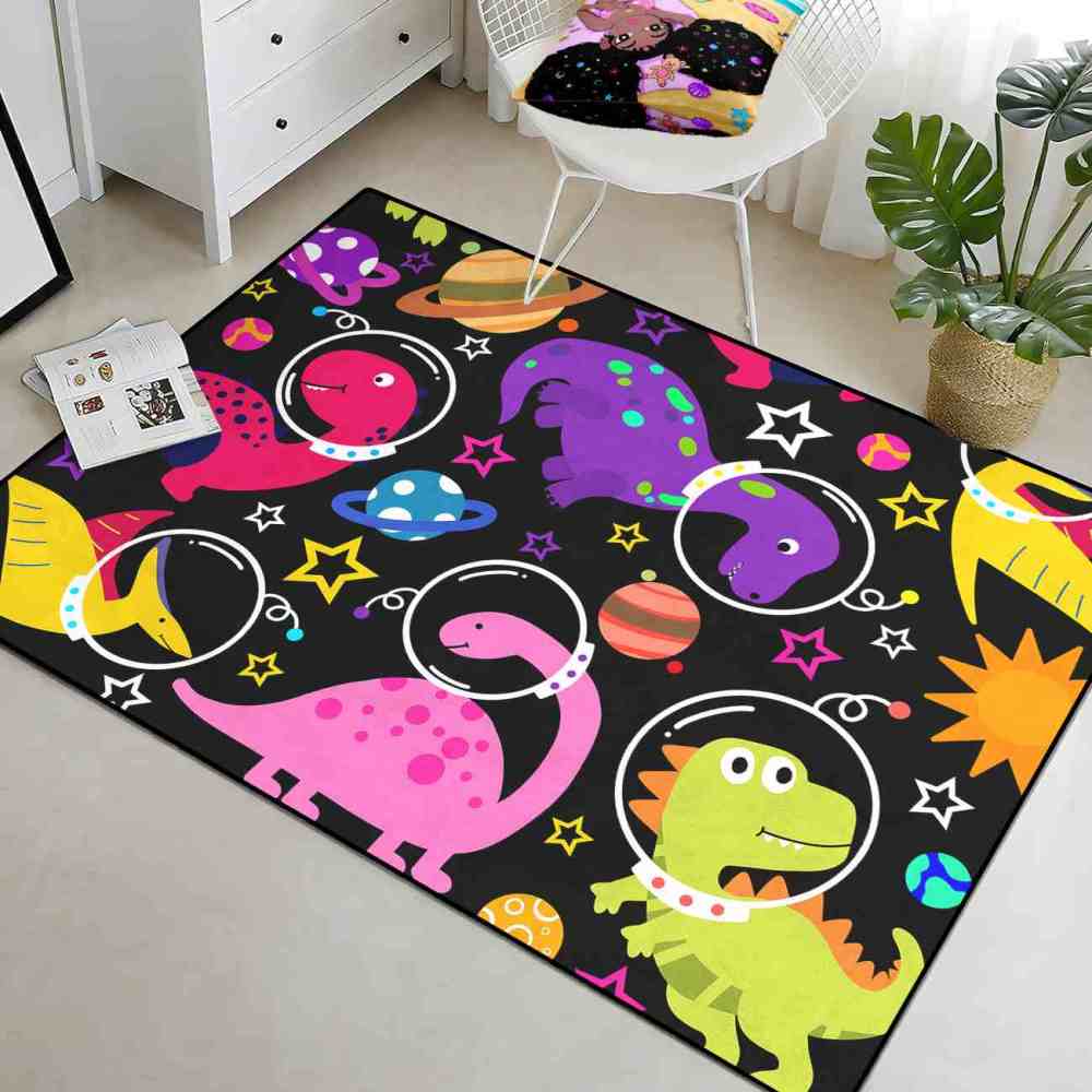 Colorful Space Dinosaur Astronaut Area Rug for Kids Boys Playroom | CozyLil