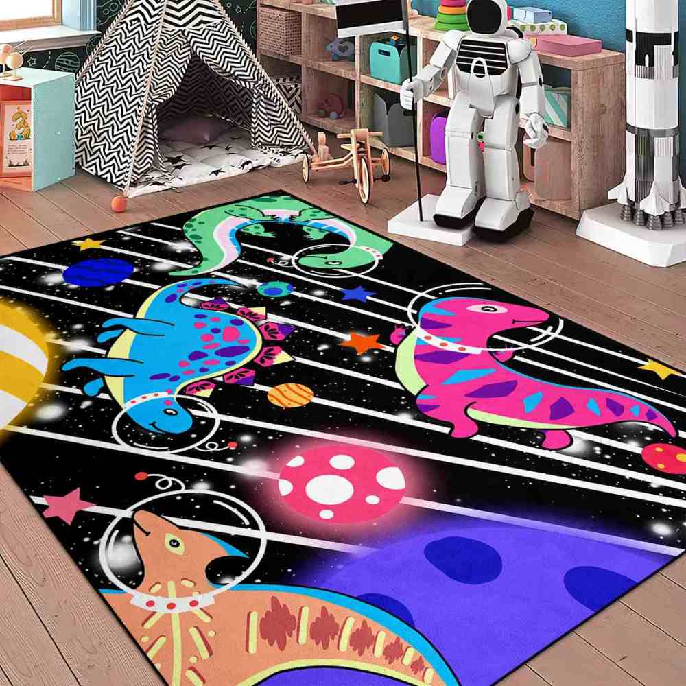 Laser Starburst Space Dinosaur Area Rug for Toddler Boys Room | CozyLil