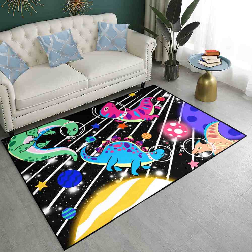Laser Starburst Space Dinosaur Area Rug for Toddler Boys Room | CozyLil