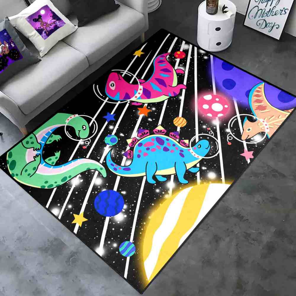 Laser Starburst Space Dinosaur Area Rug for Toddler Boys Room | CozyLil
