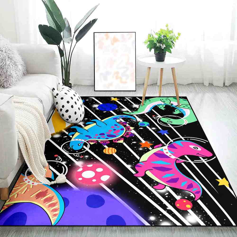 Laser Starburst Space Dinosaur Area Rug for Toddler Boys Room | CozyLil