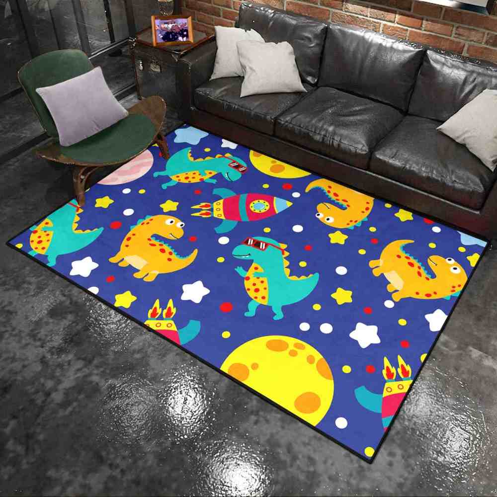 Cute Sunglass Dinosaur & Rocket Area Rug for Kids Playroom | CozyLil