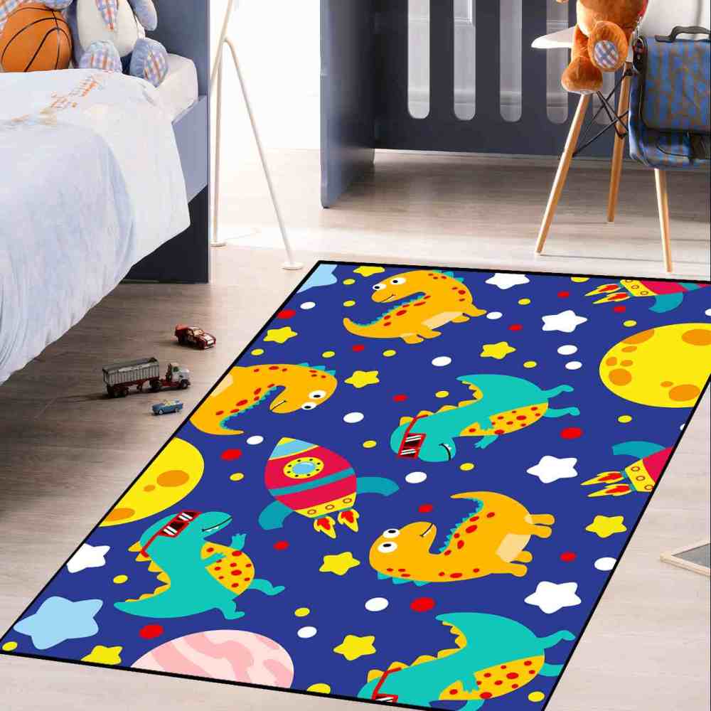 Cute Sunglass Dinosaur & Rocket Area Rug for Kids Playroom | CozyLil