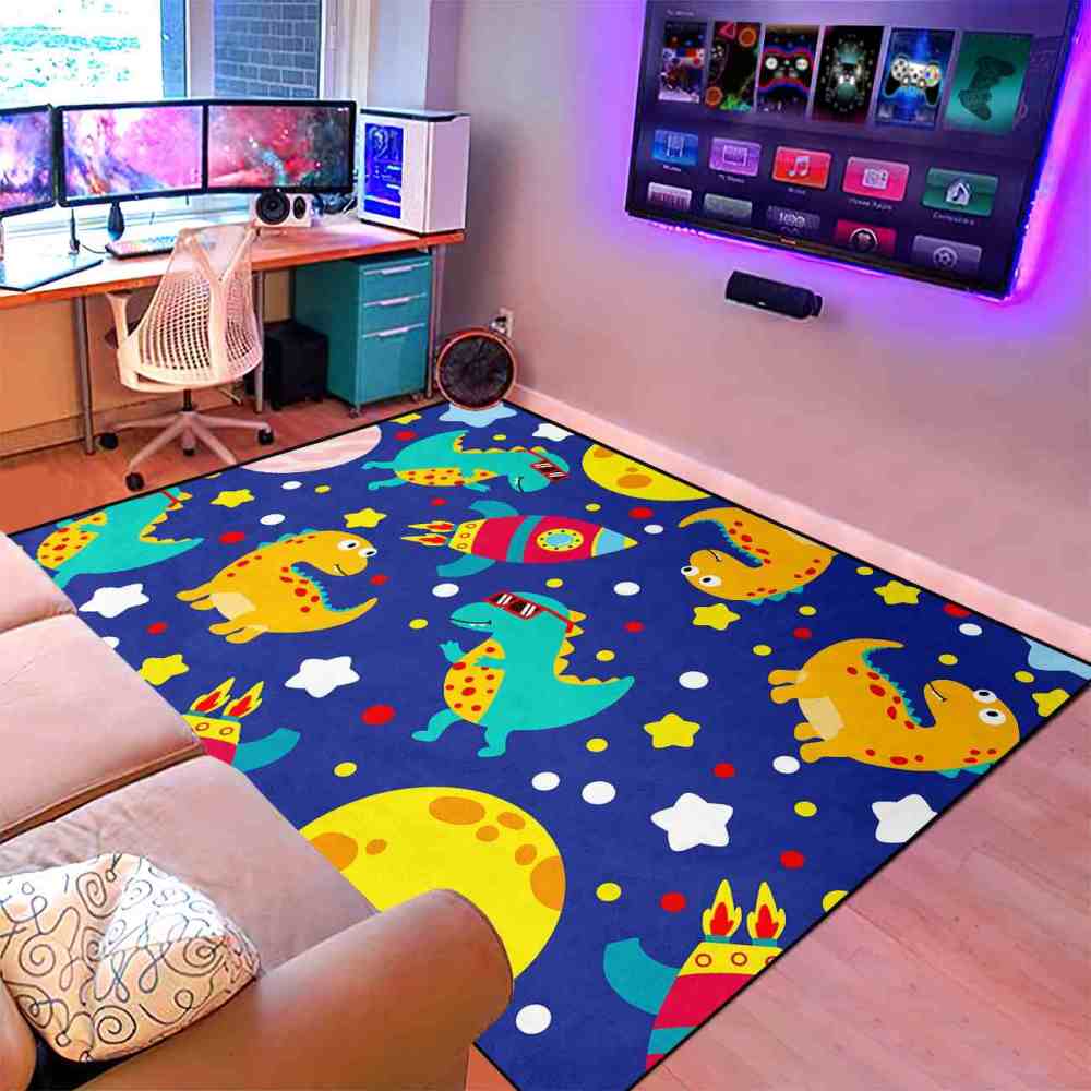 Cute Sunglass Dinosaur & Rocket Area Rug for Kids Playroom | CozyLil