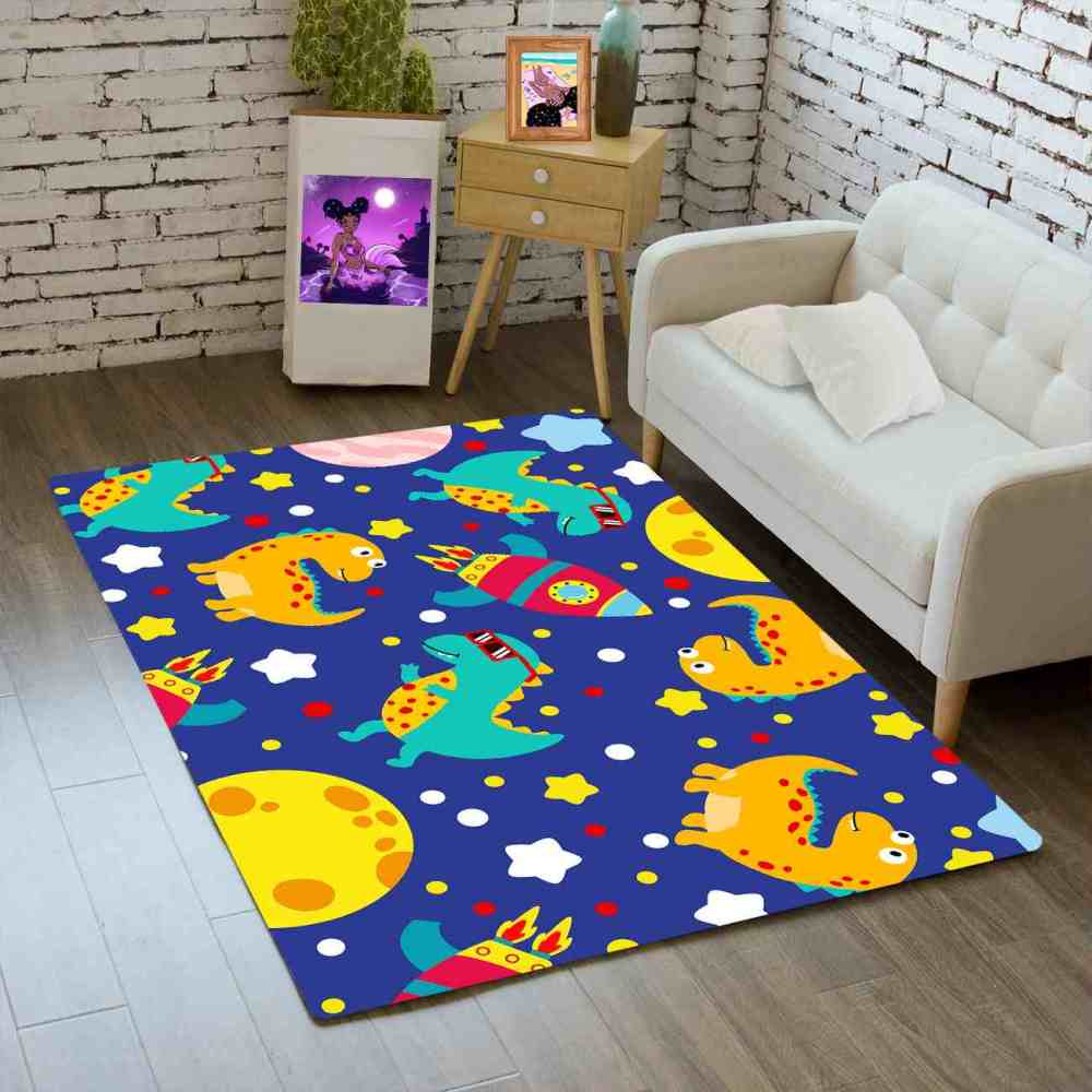 Cute Sunglass Dinosaur & Rocket Area Rug for Kids Playroom | CozyLil
