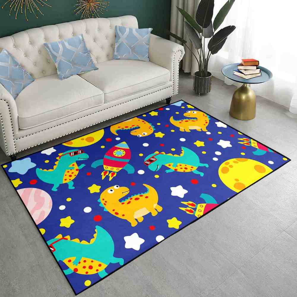 Cute Sunglass Dinosaur & Rocket Area Rug for Kids Playroom | CozyLil