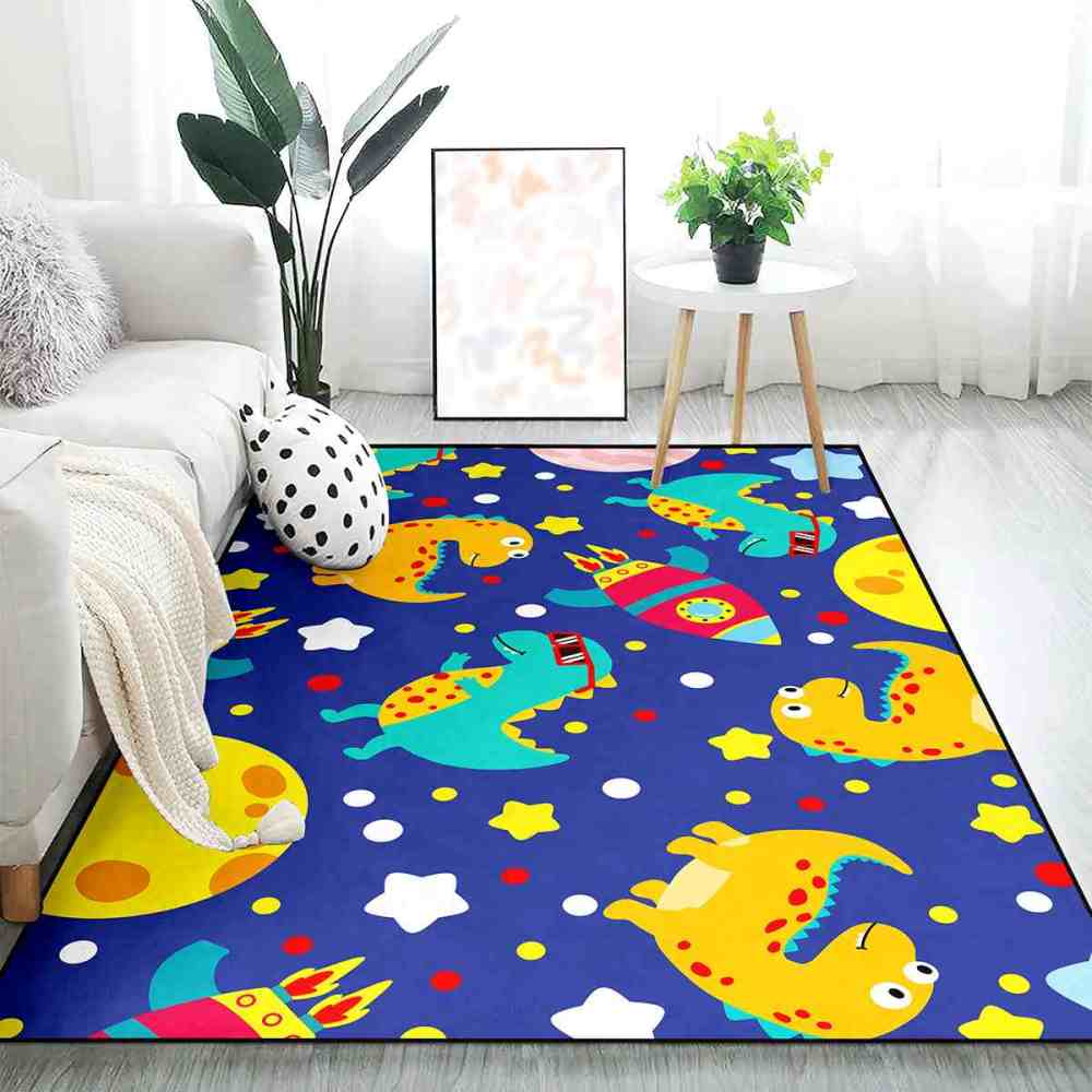 Cute Sunglass Dinosaur & Rocket Area Rug for Kids Playroom | CozyLil