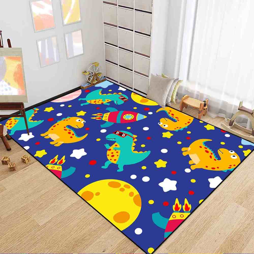 Cute Sunglass Dinosaur & Rocket Area Rug for Kids Playroom | CozyLil