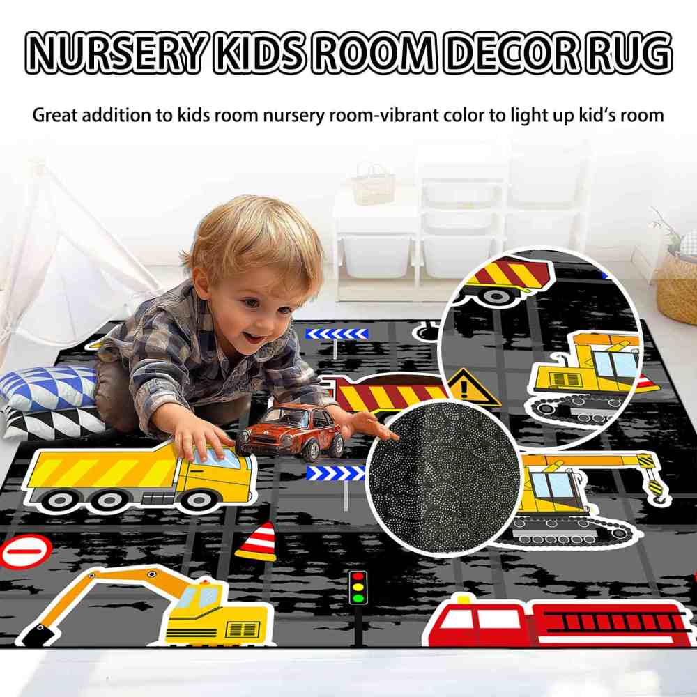 Yellow Bulldozer & Dump Truck Play Mat for Boys Bedroom | CozyLil