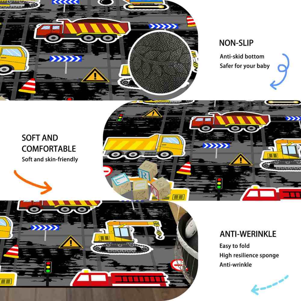 Yellow Bulldozer & Dump Truck Play Mat for Boys Bedroom | CozyLil