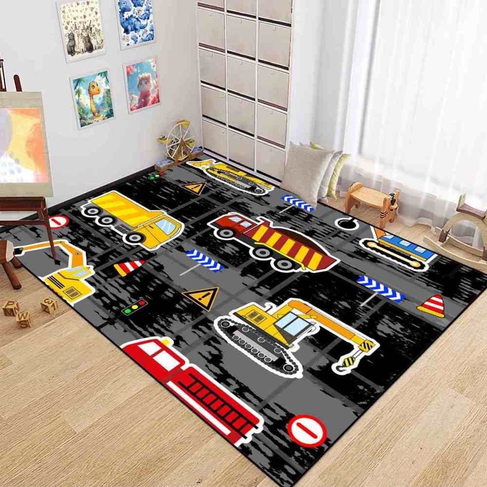 Yellow Bulldozer & Dump Truck Play Mat for Boys Bedroom | CozyLil