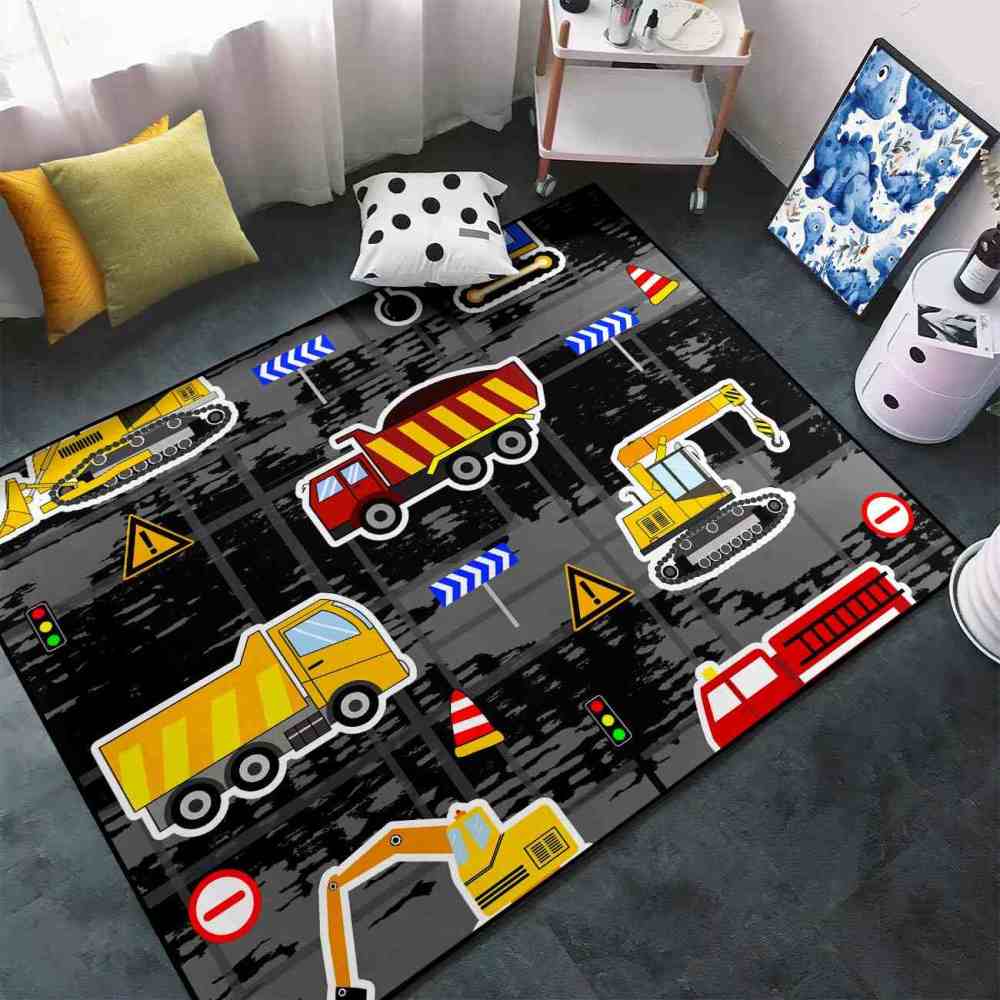 Yellow Bulldozer & Dump Truck Play Mat for Boys Bedroom | CozyLil