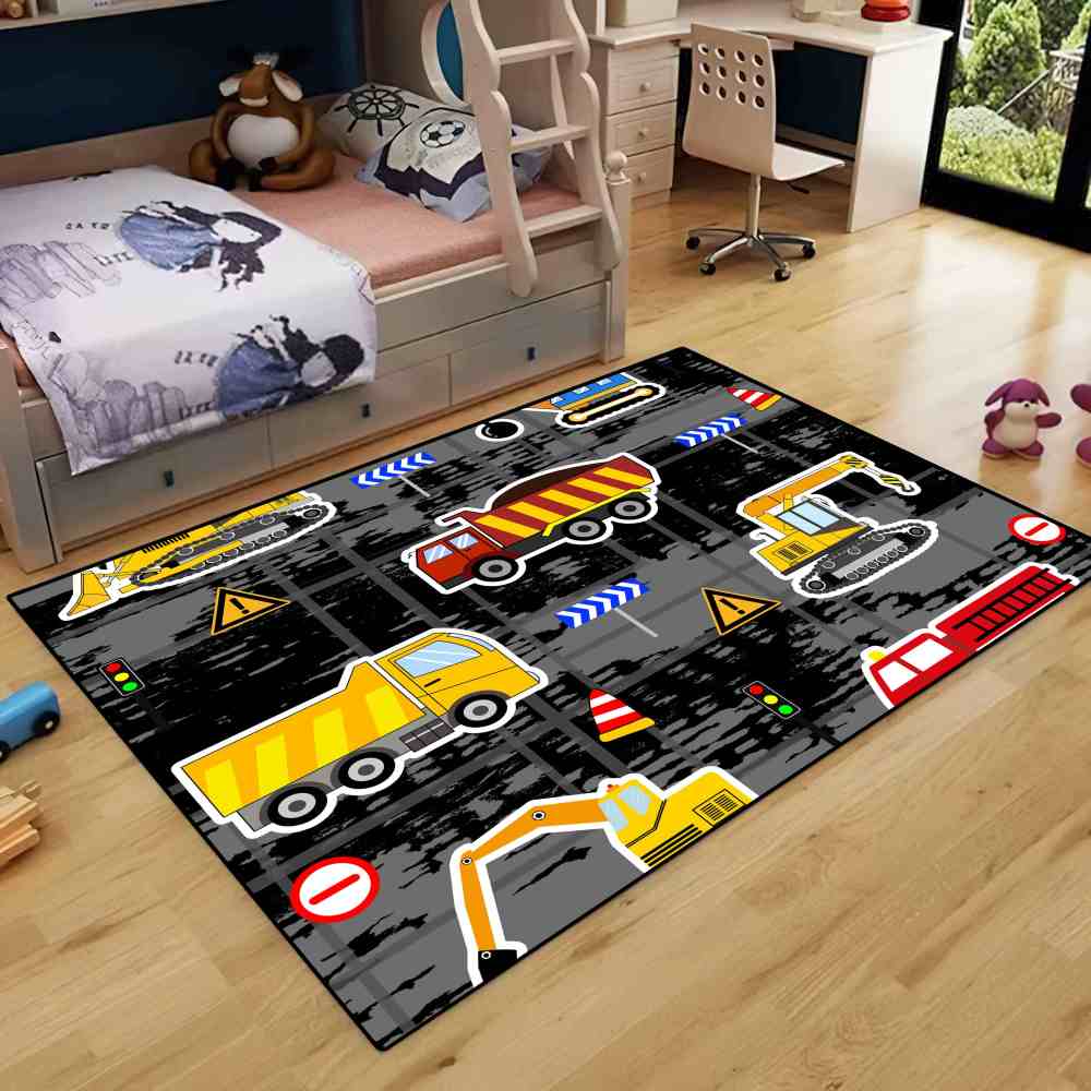 Yellow Bulldozer & Dump Truck Play Mat for Boys Bedroom | CozyLil