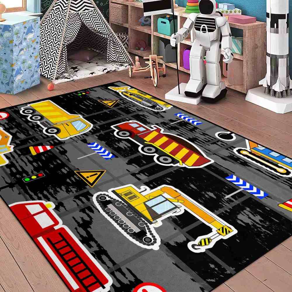 Yellow Bulldozer & Dump Truck Play Mat for Boys Bedroom | CozyLil