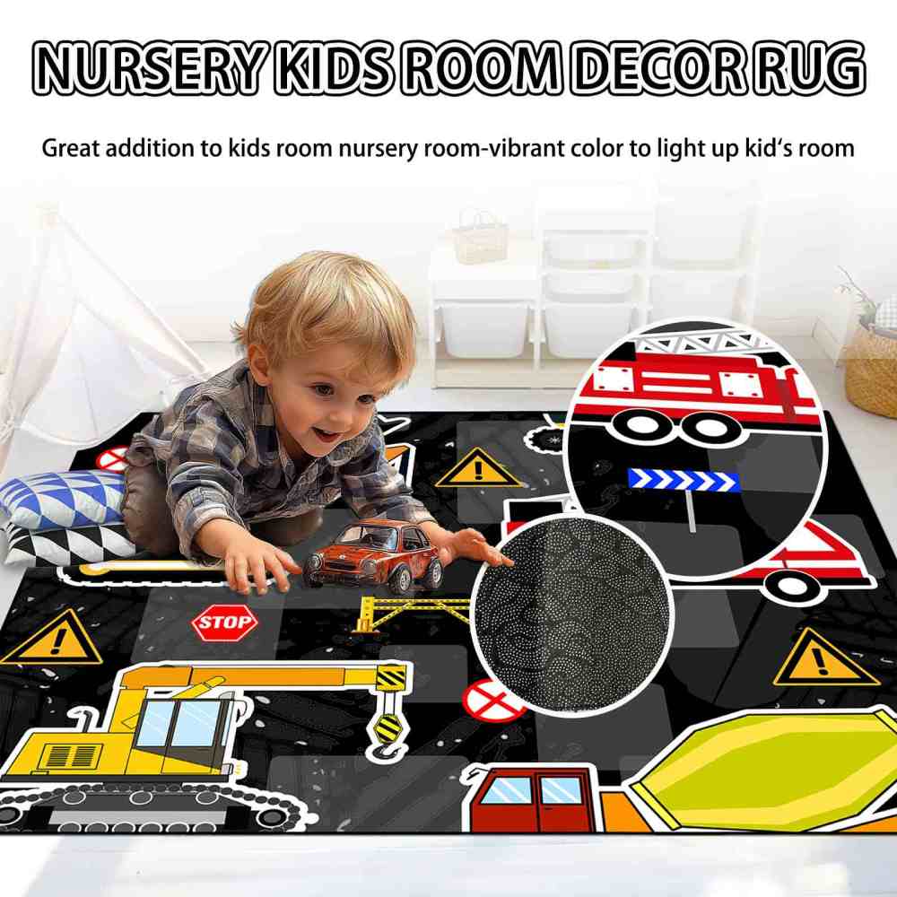 Hazard Stripe Cement Mixer Area Rug for Boys Playroom | CozyLil