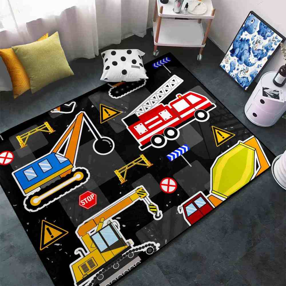 Hazard Stripe Cement Mixer Area Rug for Boys Playroom | CozyLil