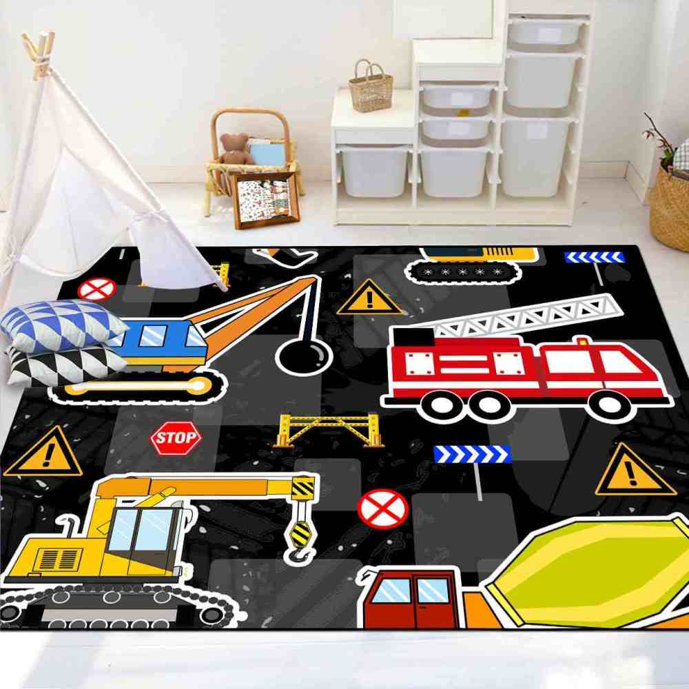 Hazard Stripe Cement Mixer Area Rug for Boys Playroom | CozyLil