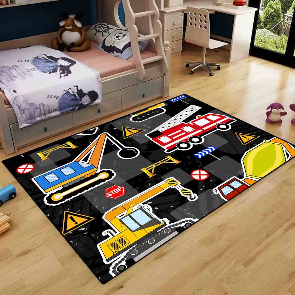 Hazard Stripe Cement Mixer Area Rug for Boys Playroom | CozyLil