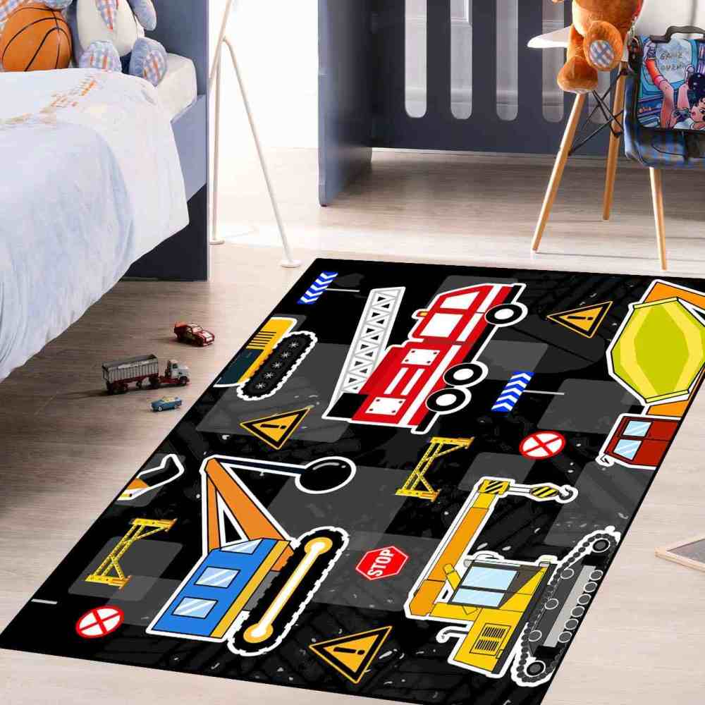 Hazard Stripe Cement Mixer Area Rug for Boys Playroom | CozyLil