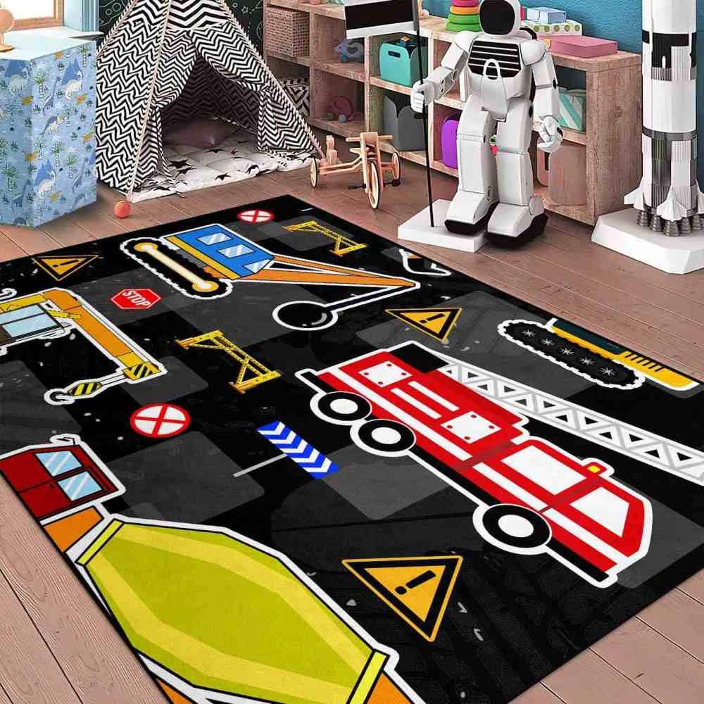 Hazard Stripe Cement Mixer Area Rug for Boys Playroom | CozyLil