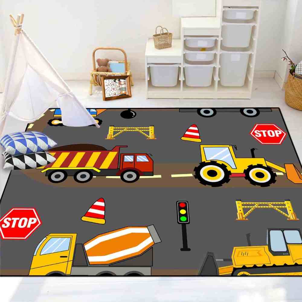 City Road Construction Trucks Kids Playroom Area Rug For Boys | CozyLil