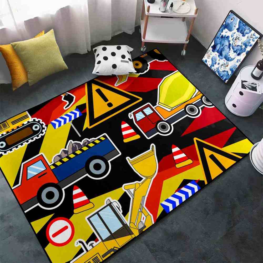 Extreme Construction Zone Hazard Signs Boys Bedroom Area Rug | CozyLil