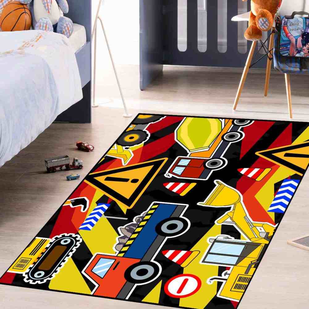 Extreme Construction Zone Hazard Signs Boys Bedroom Area Rug | CozyLil