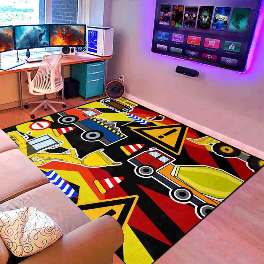 Extreme Construction Zone Hazard Signs Boys Bedroom Area Rug | CozyLil