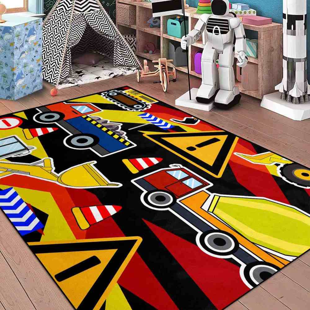 Extreme Construction Zone Hazard Signs Boys Bedroom Area Rug | CozyLil
