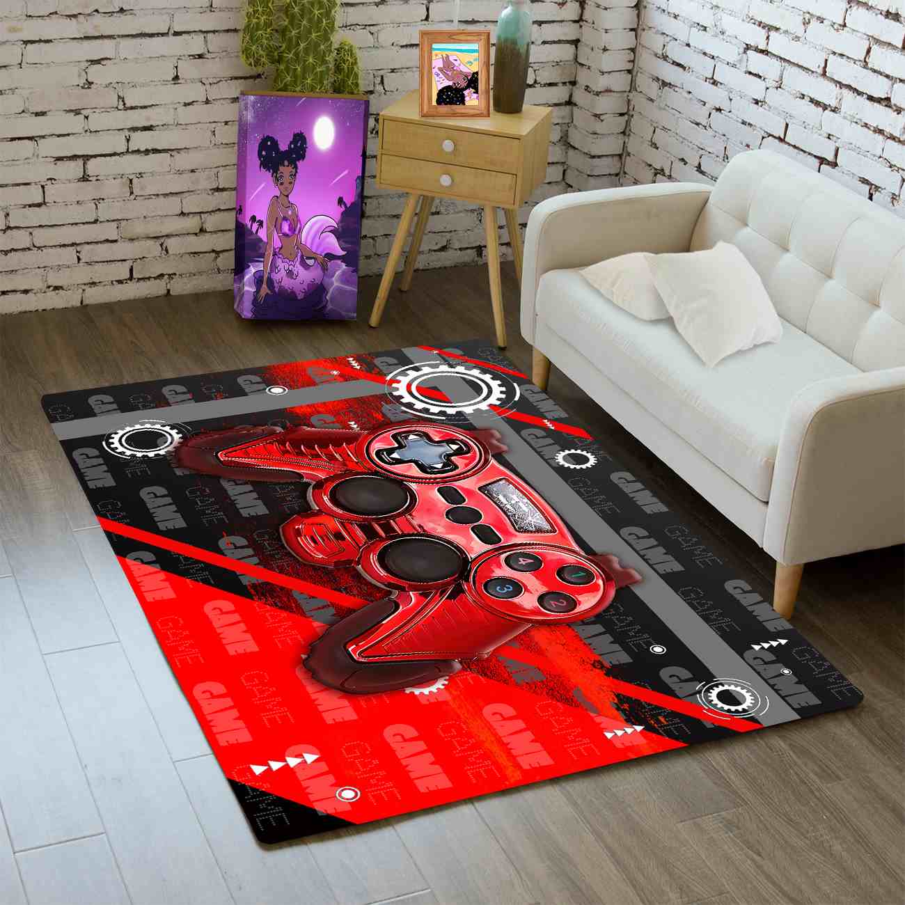 Red Mechanical Gear Gamer Controller Boys Playroom Rug | CozyLil