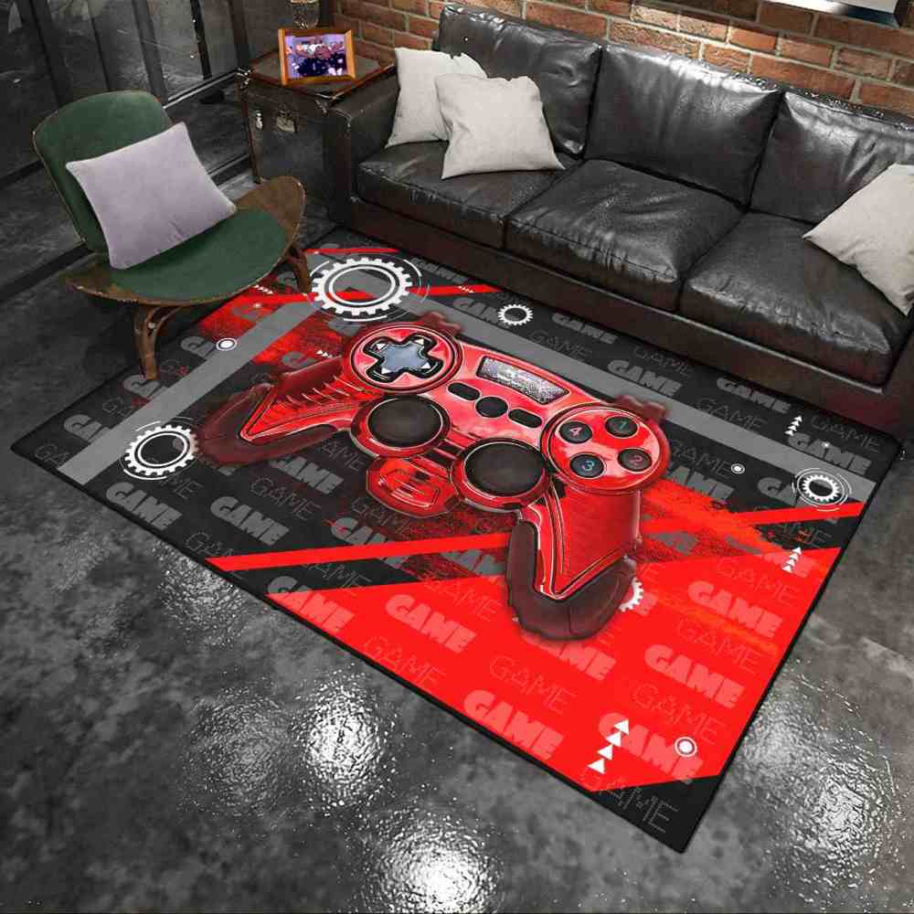 Red Mechanical Gear Gamer Controller Boys Playroom Rug | CozyLil