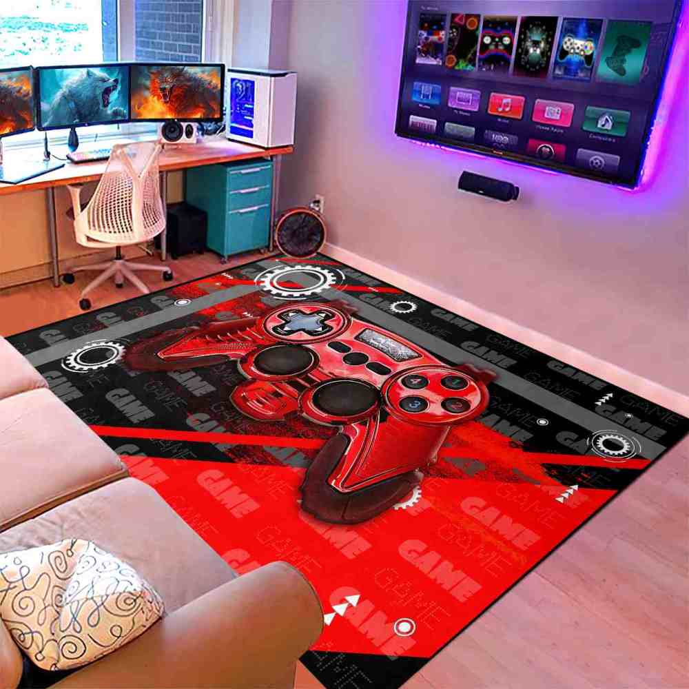 Red Mechanical Gear Gamer Controller Boys Playroom Rug | CozyLil