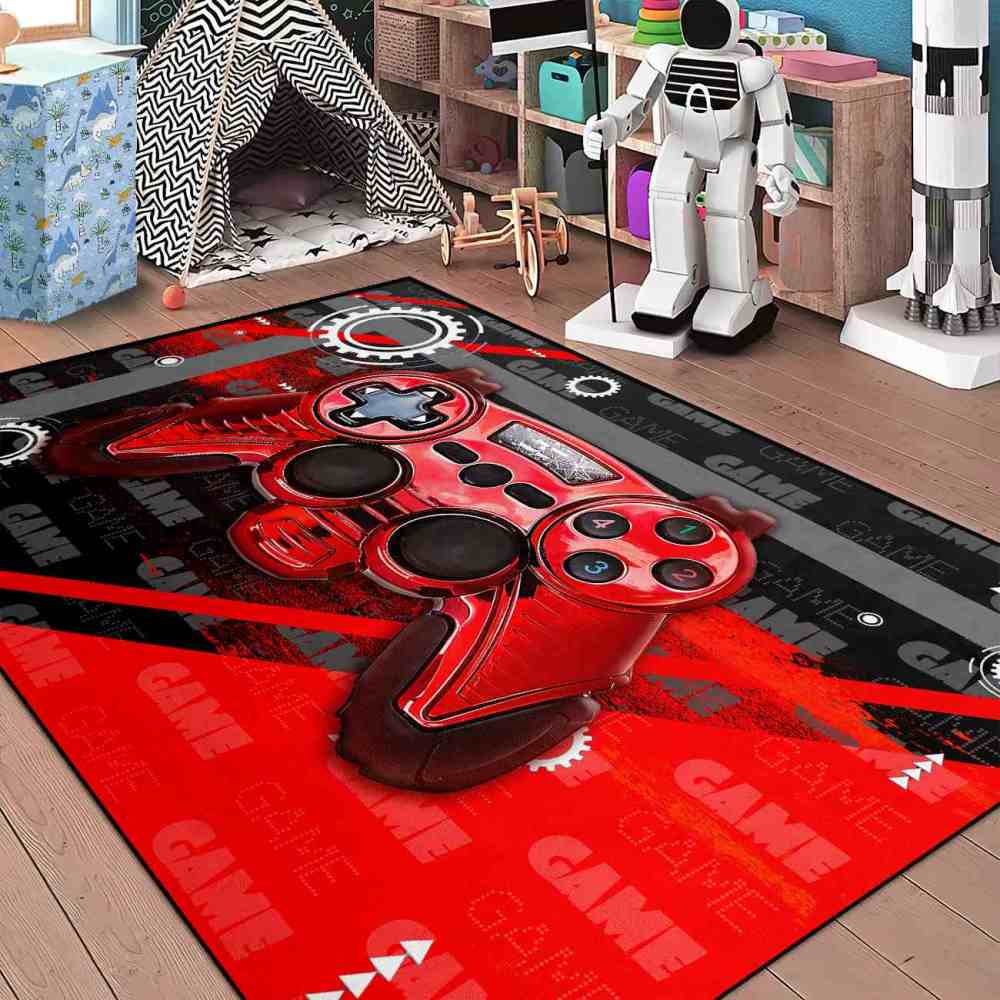Red Mechanical Gear Gamer Controller Boys Playroom Rug | CozyLil