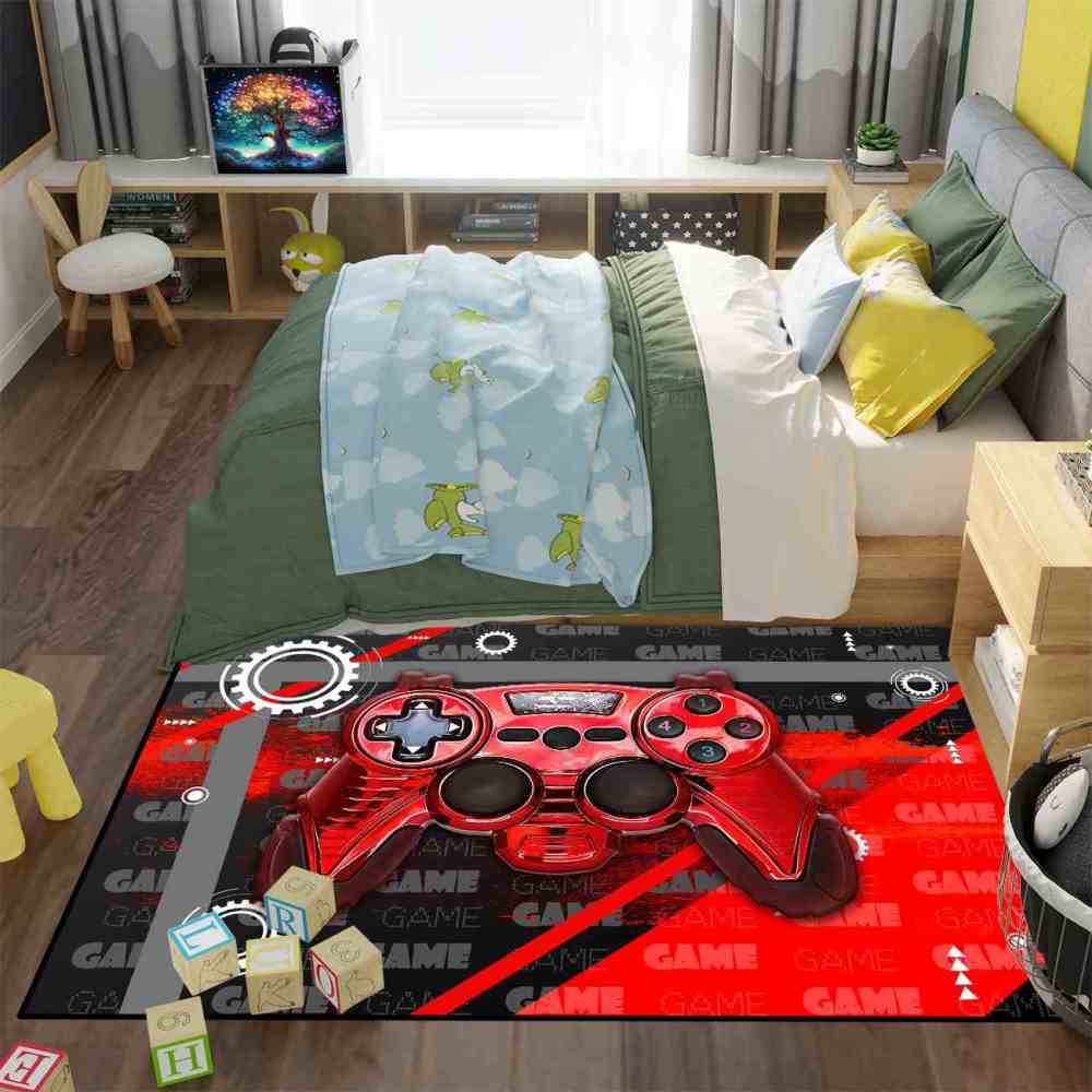 Red Mechanical Gear Gamer Controller Boys Playroom Rug | CozyLil