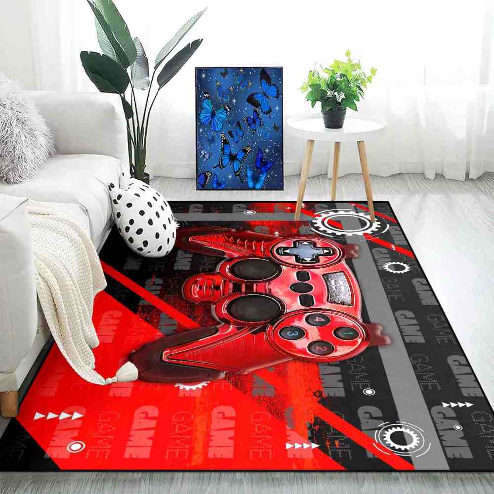 Red Mechanical Gear Gamer Controller Boys Playroom Rug | CozyLil
